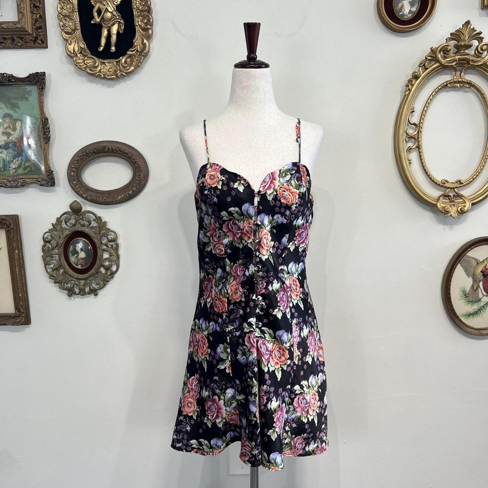 Victoria's Secret Women's S Black Floral Satin Slip Dress - Picture 1 of 8